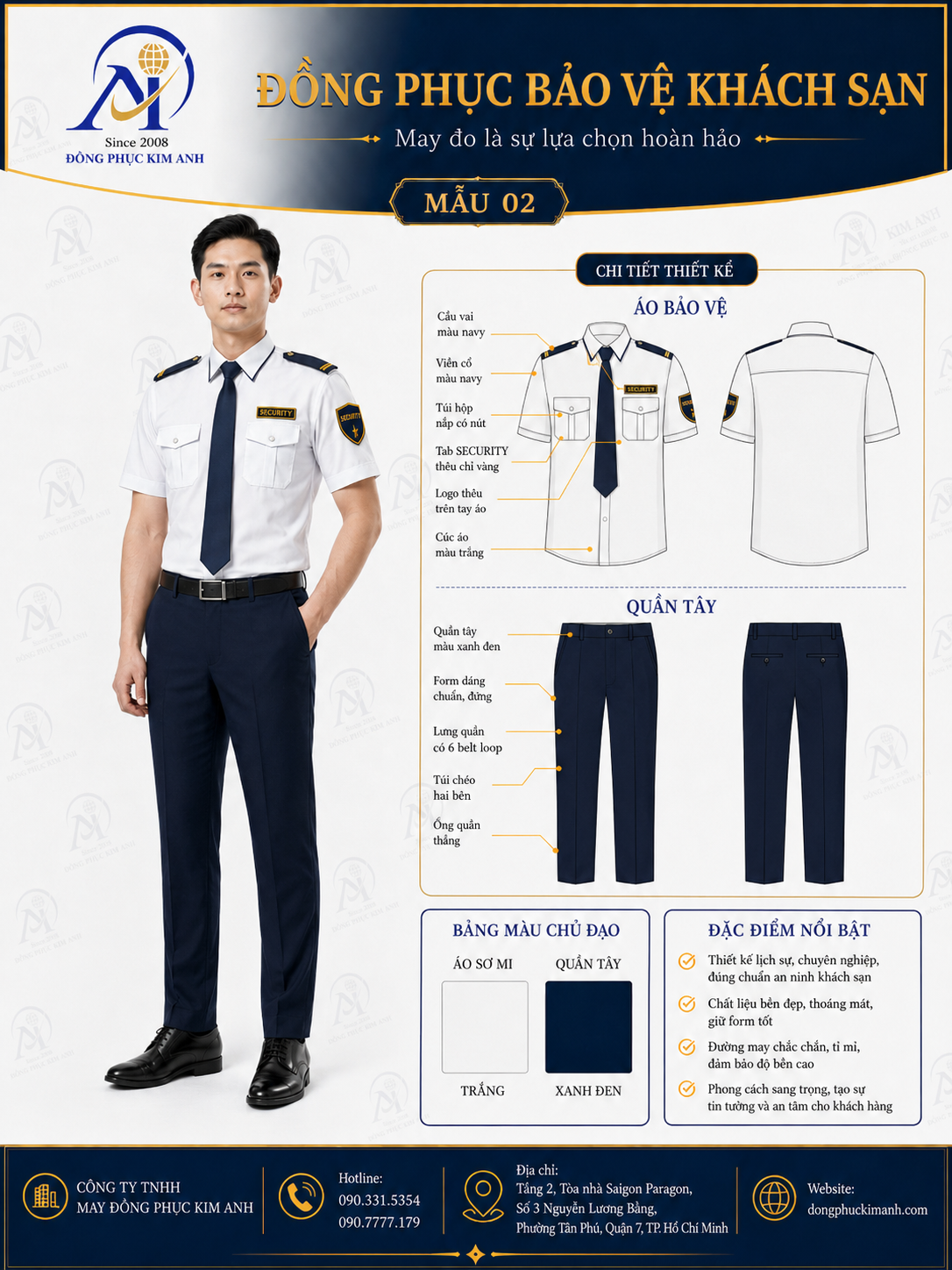 đồng phục an ninh - bảo vệ hcm (13) Đồng Phục Kim Anh nhận may đồng phục an ninh - bảo vệ HCM cho công ty, tòa nhà, khách sạn, nhà hàng, showroom, trường học, khu dân cư và nhà máy. Hỗ trợ may đo chuẩn form, nhận may số lượng ít, thiết kế đồng phục bảo vệ cao cấp, tư vấn chất liệu, maquette và báo giá rõ ràng tại TP.HCM.