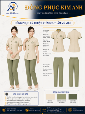 Đồng Phục Kim Anh nhận may đồng phục spa giá rẻ HCM cho spa, thẩm mỹ viện, clinic và cơ sở chăm sóc sắc đẹp. Hỗ trợ may đo theo yêu cầu, thiết kế maquette, nhận may số lượng ít, tư vấn mẫu cho lễ tân, kỹ thuật viên, chăm sóc khách hàng và báo giá rõ ràng tại TP.HCM.