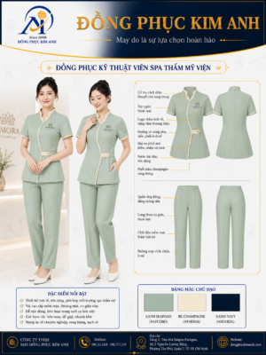 Đồng Phục Kim Anh nhận may đồng phục spa giá rẻ HCM cho spa, thẩm mỹ viện, clinic và cơ sở chăm sóc sắc đẹp. Hỗ trợ may đo theo yêu cầu, thiết kế maquette, nhận may số lượng ít, tư vấn mẫu cho lễ tân, kỹ thuật viên, chăm sóc khách hàng và báo giá rõ ràng tại TP.HCM.