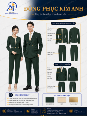 Đồng Phục Kim Anh nhận may đồng phục vest giá rẻ HCM cho doanh nghiệp, văn phòng, sales, bất động sản, showroom, spa, khách sạn và bộ phận quản lý. Hỗ trợ may đo chuẩn form nam nữ, nhận may số lượng ít, thiết kế maquette, tư vấn chất liệu, may mẫu theo yêu cầu và báo giá rõ ràng tại TP.HCM.