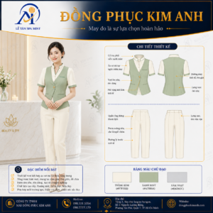 Đồng Phục Kim Anh nhận may đồng phục spa giá rẻ HCM cho spa, thẩm mỹ viện, clinic và cơ sở chăm sóc sắc đẹp. Hỗ trợ may đo theo yêu cầu, thiết kế maquette, nhận may số lượng ít, tư vấn mẫu cho lễ tân, kỹ thuật viên, chăm sóc khách hàng và báo giá rõ ràng tại TP.HCM.