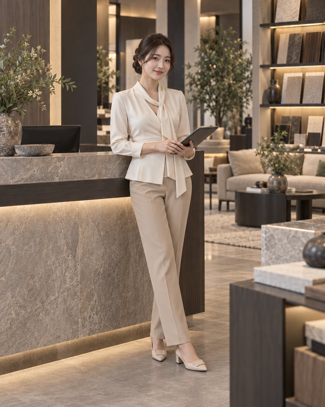 Nhân viên giao dịch mặc sơ mi đồng phục ngân hàng