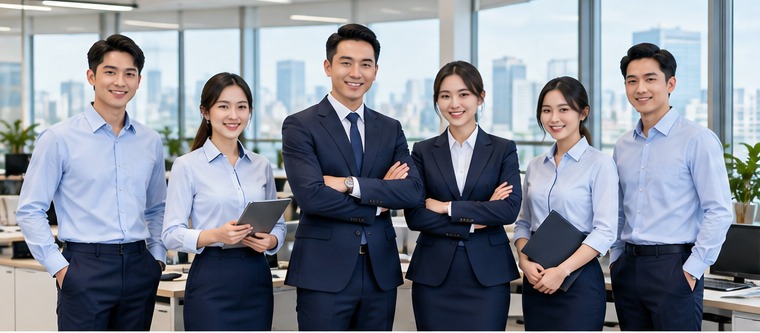 Phối màu đồng phục theo nhận diện thương hiệu cho nhóm nhân sự văn phòng